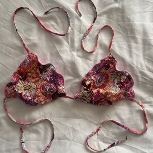 Agua Bendita Floral Scallop Triangle Bikini Top - Pink Multi